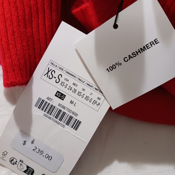 New with tag! Zara 100% cashmere high collar red sweater - Picture 7 of 8